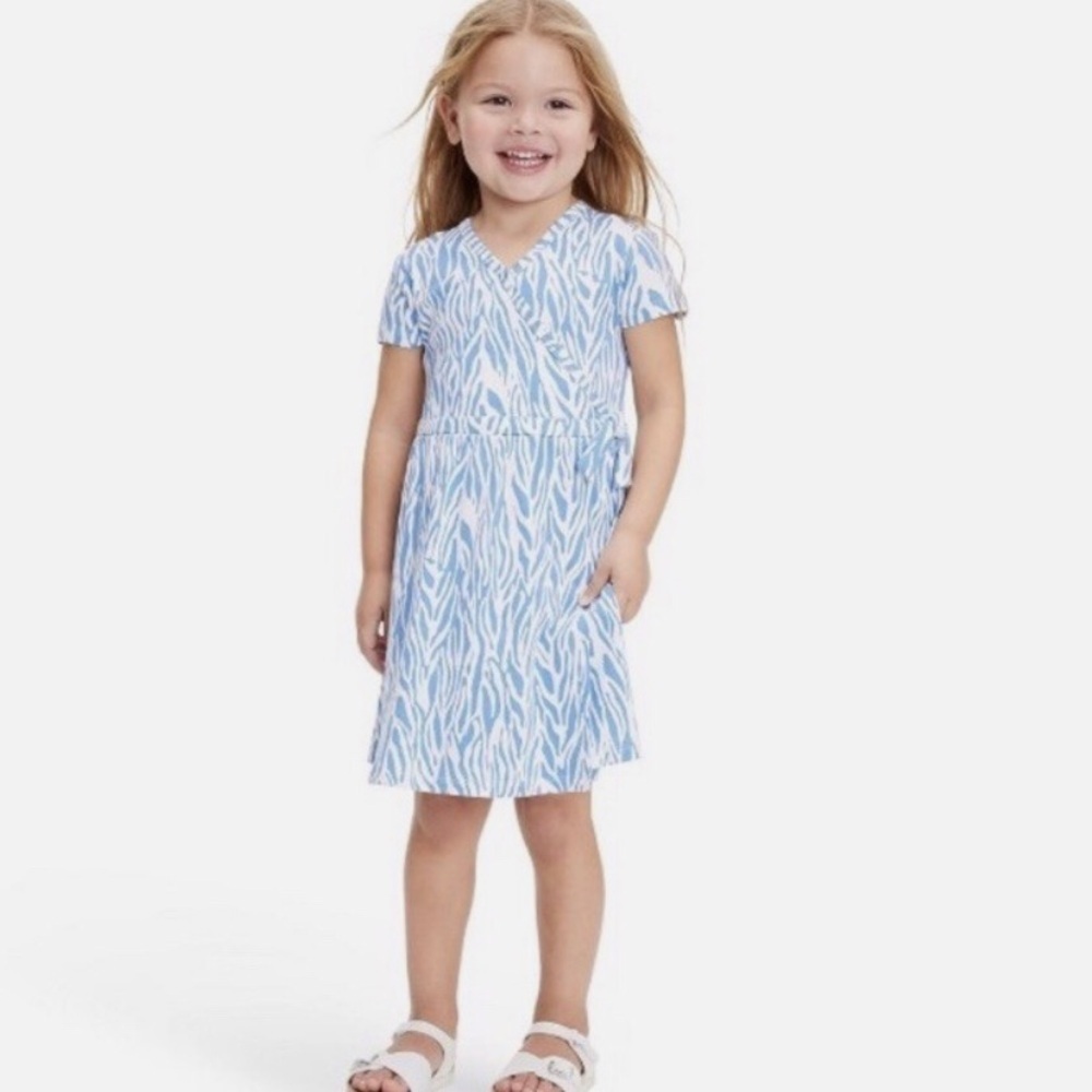 Diane Von Furstenberg Girls 4-5 Short Sleeve Twig Blue Wrap Dress